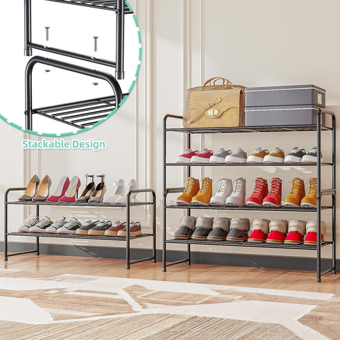 2-Tier 33" Closet SUFAUY Wide Shoe Rack, Metal Shoe Rack Organizer Heavy Duty, Stackable, Black
