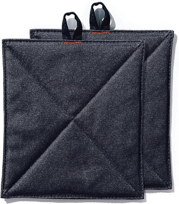 Caldo Canvas Kitchen Pot Holders - 2-Pack Insulated 100% Cotton Canvas Hot Pads, Heat Resistant (7” x 8”, Black)