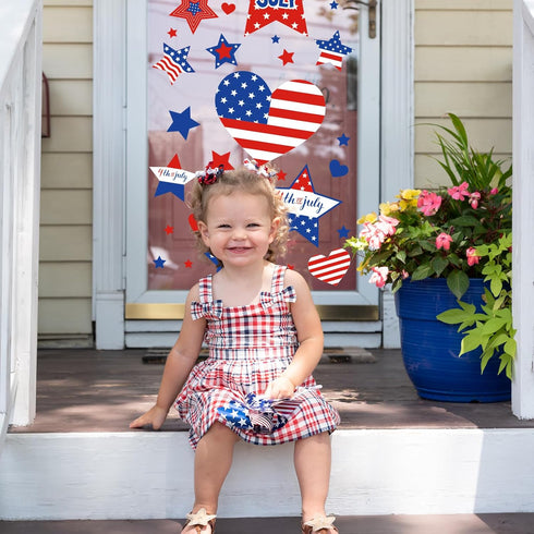 Whaline 9 Sheets 206Pcs 4th of July Window Clings, Patriotic Red Blue White Star Heart Decals