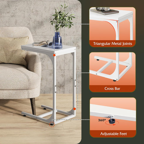 Set 2, WLIVE C-Shaped End Table of Small Couch Side Tables with Metal Frame, Sofa Table TV Tray for Living Room
