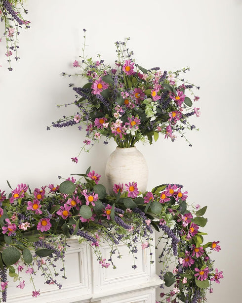 YUGALI 6 20" Pcs Artificial Plants Daisy Flowers Branches for Vase Faux Silk Spring Greenery Stems with Eucalyptus