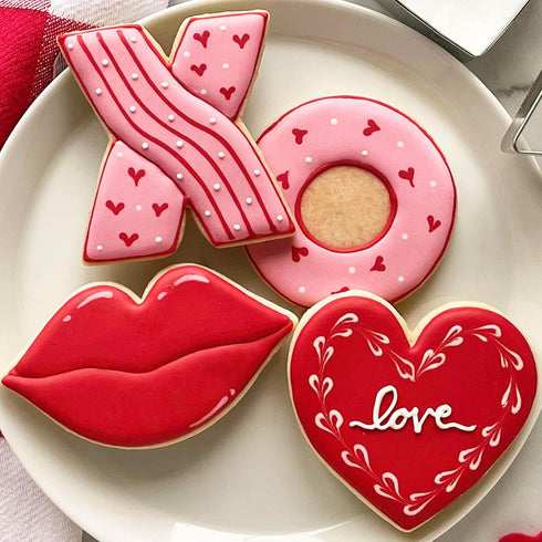Ann Clark 4-Pc. Set Valentines Cookie Cutters Made in the USA, Lips, Heart, X, and O