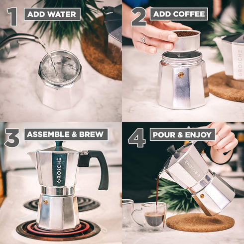 GROSCHE Milano Moka Pot | 3 Espresso Cup - 5 oz | Stovetop Espresso Percolator & Coffee Maker