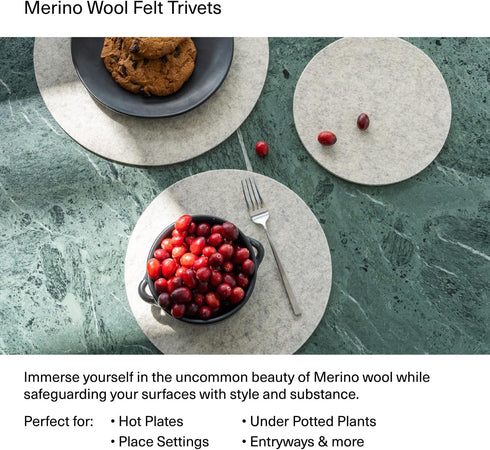 Graf Lantz Trivets for Hot Dishes - Heat Resistant 100% Merino Wool Hot Pads for Kitchen, 8", Charcoal