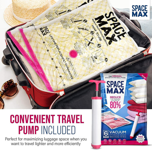 Premium Jumbo 6 Pack Space Saver Vacuum Storage Bags - Reusable, Double Zip Seal & Leak Valve, Includes Hand Pump