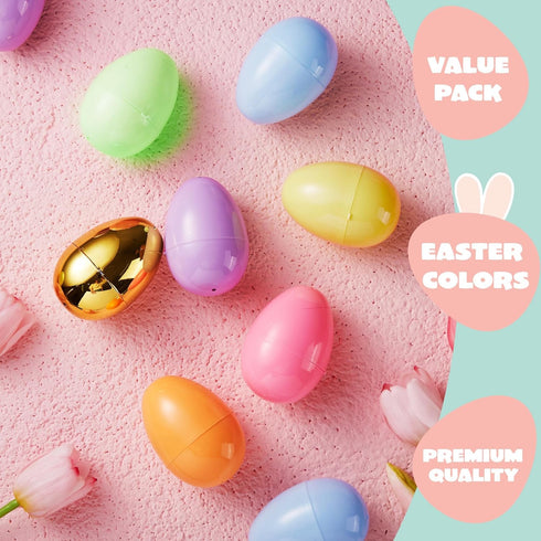 48 3.15" 2 JOYIN PCS Pastel Easter Eggs + Golden Eggs, Empty Easter Eggs Fillable, Colorful Plastic Eggs Bulks