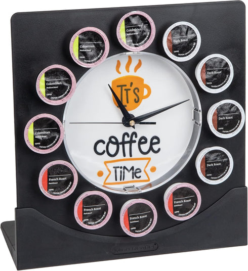 Mind Reader Single Serve Coffee Pod Clock, 12 Pod Capacity, Black Countertop or Wall Mount, 12.5" L x 4.25" W x 12.25" H