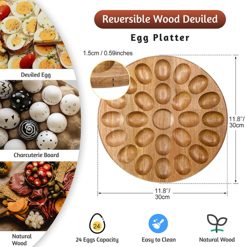 Countertop Lounsweer Reversible Wood Deviled Egg Platter and Charcuterie Board Thicken Tray Refrigerator Chicken Egg