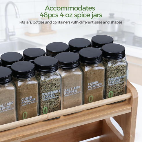 3 Counter Bamboo Spice Rack Organizer, Tier Spice Jars Storage Rack with Handles, Seasoning Shelf for Kitchen or Wall