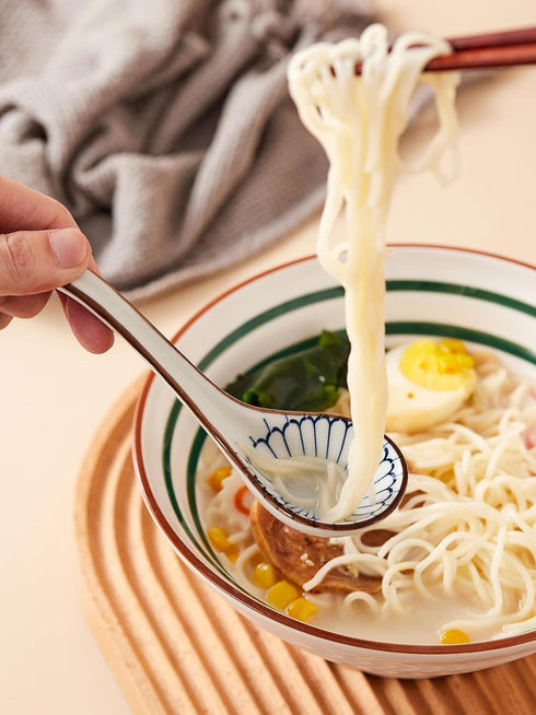 Ceramic Ramen Spoons Set of 4, 6.5 Inch Asian Soup Spoon, Japanese Spoons for Kitchen, Pho, Dumpling
