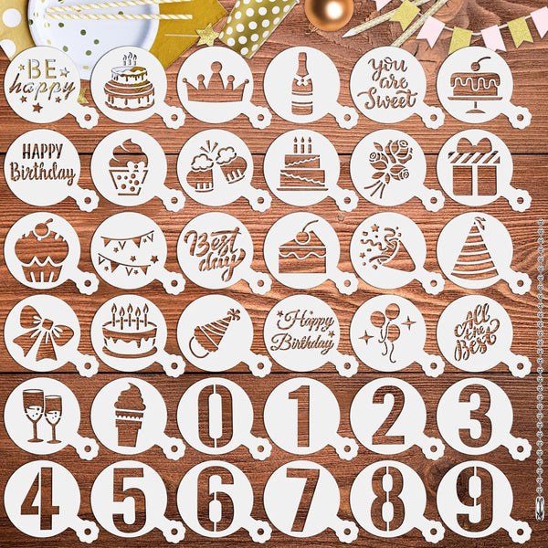 JULBEAR Birthday Cookie Stencils, 36 Pieces Reusable Decoration Templates for Cookies Baking and Party Decor.