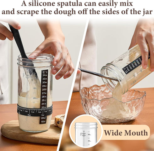 2 Pack, 24 oz Glass Sourdough Starter Jar Wide Mouth Organic Sourdough Starter Kit with Date Marked Band, Thermometer