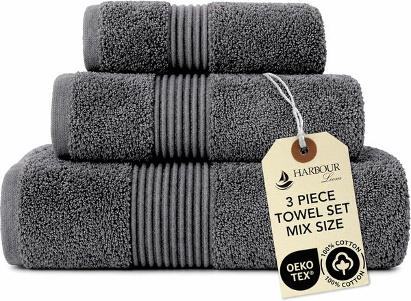 HARBOUR Loom Boulevard Series 3-Piece Mix Size Luxury Bathroom Towel Set - Includes Bath
