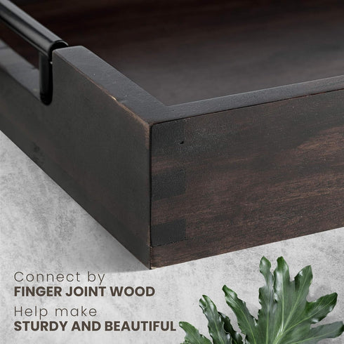 RAKYTO 16.5x12.5in Packaging Ottoman Tray, Acacia Wood Serving Tray with Metal Handles, Food Drinks Tray for Coffee