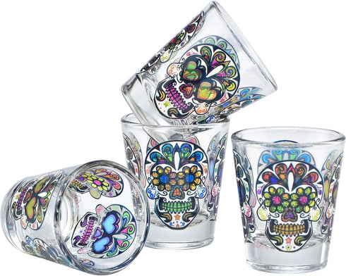 Culver 1.75-Ounce Sugar Skulls Decorated Shot Glasses, Set of 4