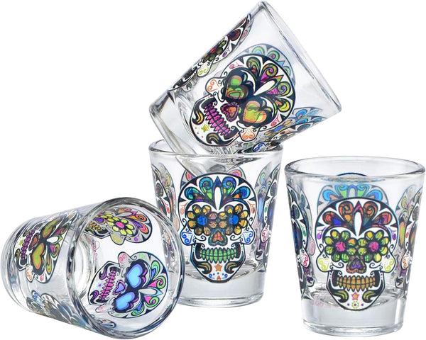 Culver 1.75-Ounce Sugar Skulls Decorated Shot Glasses, Set of 4