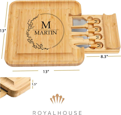 ROYALHOUSE Personalized Cheese Board, Custom Bamboo Engraved Customized Gifts Bridal Shower Gifts Perfect