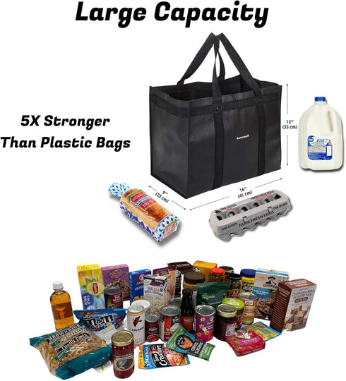 Homemell 100 LBS, 4-Pack) Heavy Duty Reusable Grocery Bags, Large Collapsible Tote Bag Holds Extra-Strength Premium