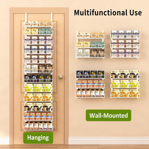 12 12 Churboro Over the Door Pantry Organizer Rack with Adjustable Baskets, Tiers Dual-use Spice Rack- Hanging or Wall