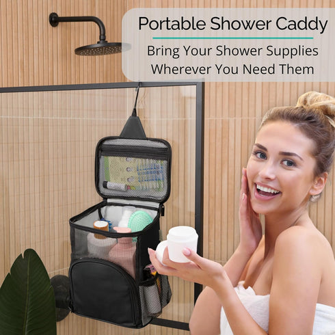 Original Portable Shower Caddy for College Dorms, Foldable Mesh Tote, Durable Hanging Travel Shower Bag, Black