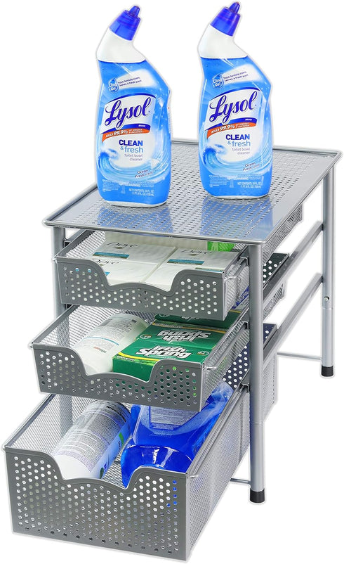 Simple Houseware 3 Tier Stackable Sliding Basket Organizer Drawer - Silver