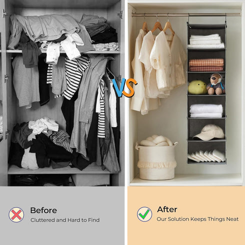 6 Closet Closet 2 (Grey-D3) MAX Houser Tier Shelf Hanging Organizer, Hanging Shelf with Sturdy Hooks for Storage