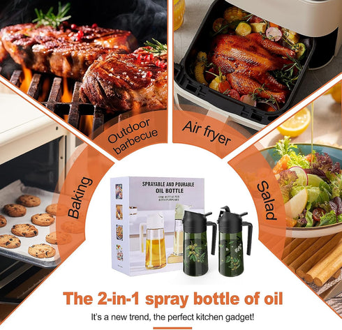 2 1 Set 16OZ/470ML Set 2 COOLMI Oil Sprayer for Cooking, in Olive Oil Dispenser Bottle for Kitchen, Food-Grade Glass