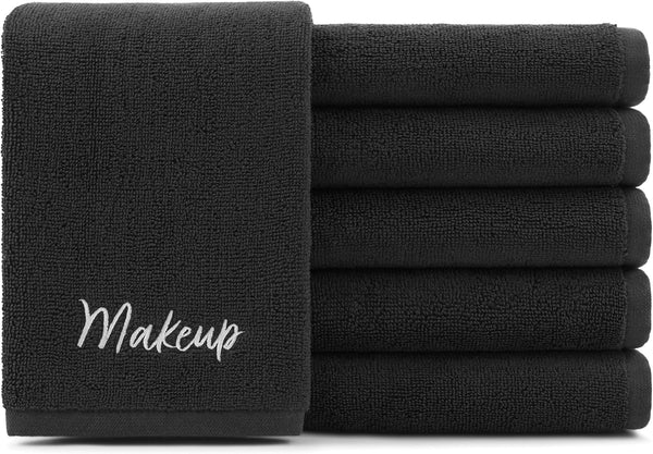 Arkwright Makeup Towels, Pack of 6, Super Soft 100% Cotton, Gentle Face Makeup Remover Washcloths, Black
