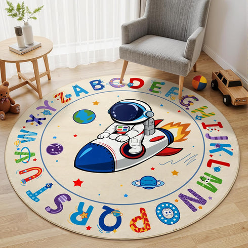 ABC Kids Alphabet Round Rug 4ft, Washable Soft Circle Nursery Rug, Non-Slip