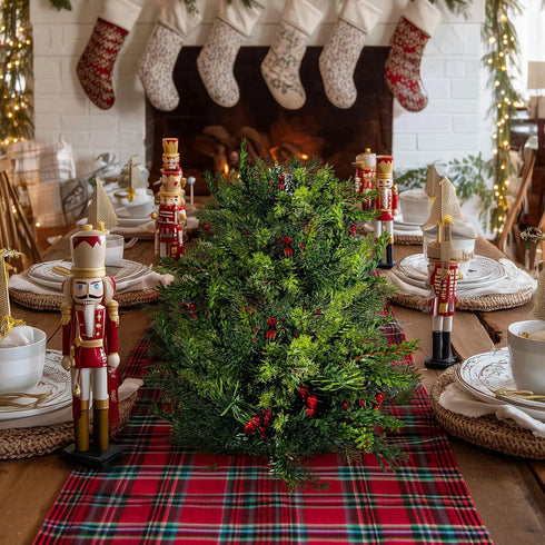2PCS Bailikang Christmas Artificial Pine Needles Branches Table Decor with Red Berry Pine Cones Greenery Stems