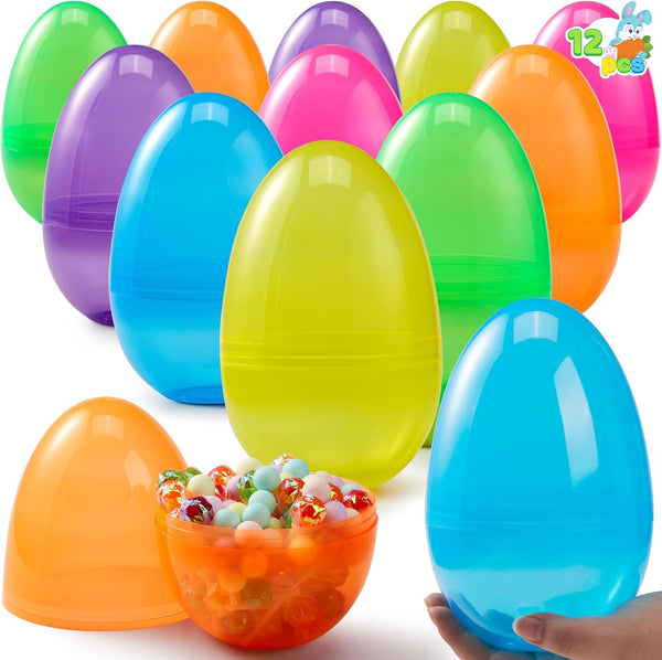 JOYIN 12 Pcs 7" Jumbo Plastic Easter Eggs, Clear 6 Assorted Colors