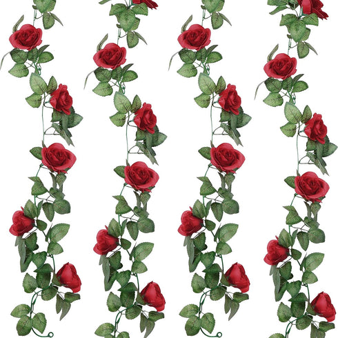 Syhood Artificial Rose Garlands - 14.4 ft Wine Red Flower Vine for Wedding Arch and Home Garden Decorations