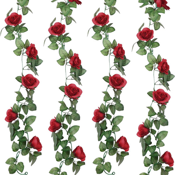 Syhood Artificial Rose Garlands - 14.4 ft Wine Red Flower Vine for Wedding Arch and Home Garden Decorations