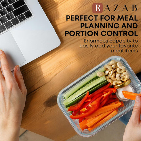 Razab 30 PC Glass Food Storage Containers with Lids, Reusable Airtight Meal Prep Containers for Lunch and Leftovers