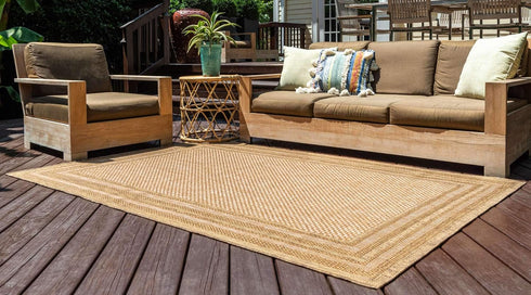 Unique Loom Outdoor Border Collection Area Rug - Multi Border (2' 2" x 3' Rectangle, Tan/ Light Brown) by Unique Loom