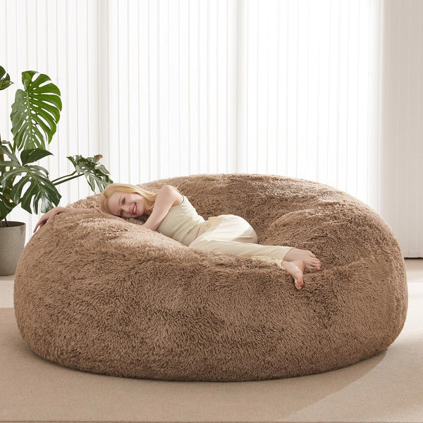 Fluffy Bean Bag for Stuffed Animals Storage, Faux Fur Washable Bean Bag