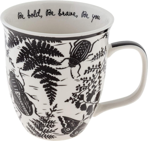 Karma Gifts 16 oz Black and White Boho Mug Beetle, Cute Ceramic Coffee and Tea Mug
