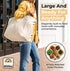 3pc Set VeraMia Canvas Grocery Bag XL with Real Pockets, Long Shoulder Strap and Short Handle. Heavy Duty, Foldable