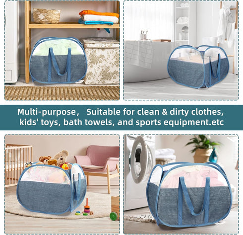 Durable Collapsible Laundry Basket, 90L Foldable Hampers with Handles for Bedroom, Bathroom, Travel, Blue