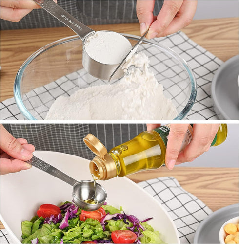 Measuring Cups and Spoons Set, 18/8 Stainless Steel 16pcs Set with Leveler and Equivalents Dry Measuring Cups