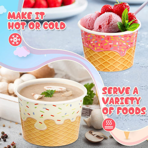 120 9oz Zopeal Pcs Ice Cream Bowls Bulk Dessert Ice Cream Cups Paper Treats Sundae Cups Disposable Birthday Party