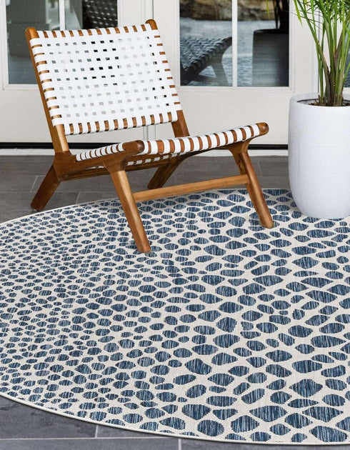 Unique Loom Outdoor Collection Area Rug - Cape Town, 3' 1" Round, Blue/Olive