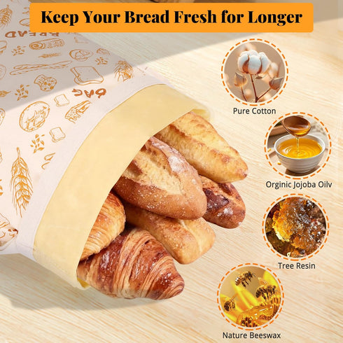 2 Pack Homelove Beeswax Bread Bags for Sourdough Homemade Bread - Reusable Organic Linen Bag Cotton Lining Sourdough