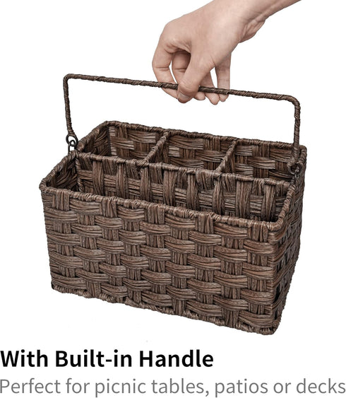 GRANNY SAYS Wicker Utensil Holder Organizer with Handle, Flatware Caddy for Kitchen, Holds Forks, Knives, Spoons,