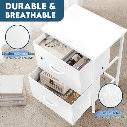 2 15.7" 11.8" 21" LOFTEY White Nightstand, Bedside Table with Fabric Drawers, Small Kids Night Stand for Bedroom, Bed