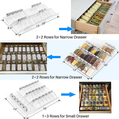 4 8 Pack 13" 26" 56 Antimbee Spice Drawer Organizer, Tier- Kitchen Spice Rack Tray for Drawer, Expandable From