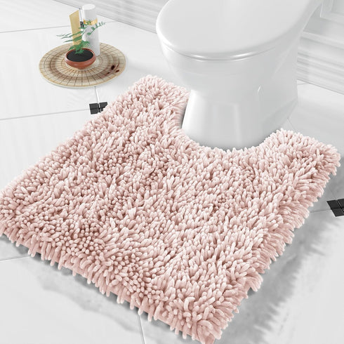 Yimobra U Shaped Toilet Rugs, Luxury Chenille Extra Thick Non-Slip Contour Mat for Bathroom Floor (Pink)