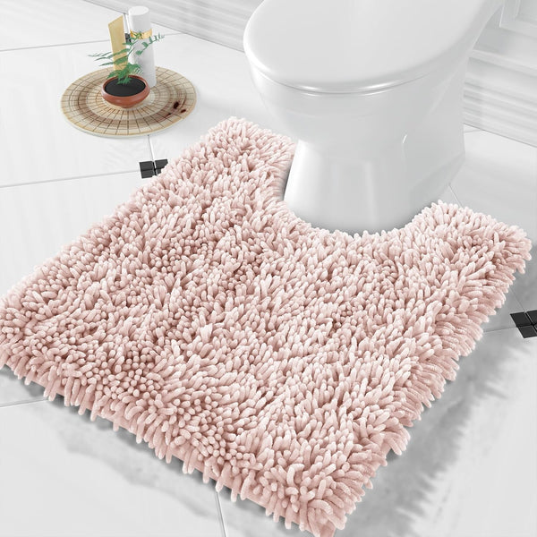 Yimobra U Shaped Toilet Rugs, Luxury Chenille Extra Thick Non-Slip Contour Mat for Bathroom Floor (Pink)