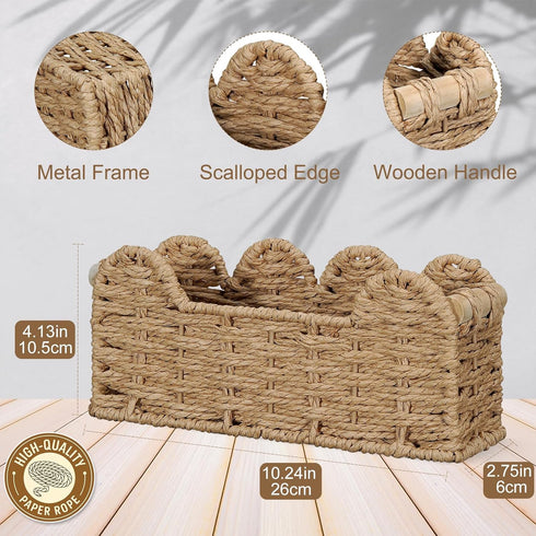 Kortimu Paper Rope Guest Towel Holder: Boho Scalloped Handwoven Napkin Tray, Holds Disposable Hand Towels & Paper