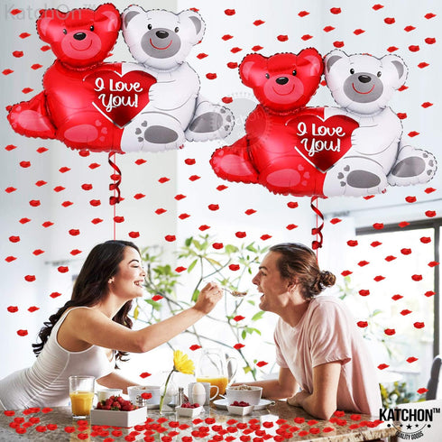 KatchOn Huge 'I Love You' Teddy Bear Balloons, 40x30 Inch Pack of 2, Red, Romantic-Themed for Valentine's Day